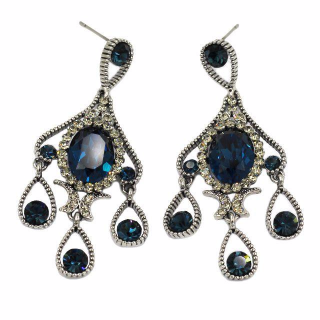Photo of Classic blue crystal pendant silver earrings