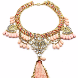 Photo of Colorful tassel national crystal and beads pink necklace