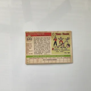 Photo of Sandy Koufax rookie baseball card #123. Used. Great art deco look