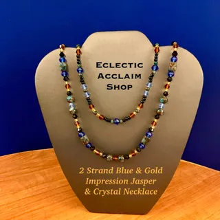Photo of EclecticAcclaimShop 2 strand Necklace:16-20inch length Impression Jasper Stone & Topaz Preciosa Crystal,Handcrafted Jewelry that is Made to LAST