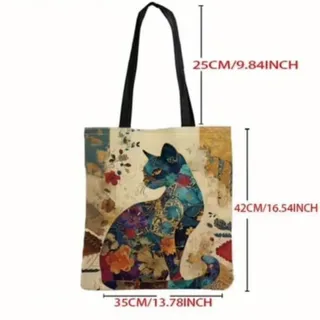 Photo of Stylish Floral Boho Cat Pattern Canvas Tote Bag