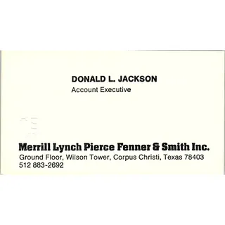 Photo of Merrill Lynch Donald I Jackson Corpus Christi Texas Vintage Business Card SB4-B1