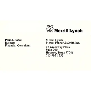 Photo of Merrill Lynch Paul J. Bobal Houston Texas Vintage Business Card SB4-B1