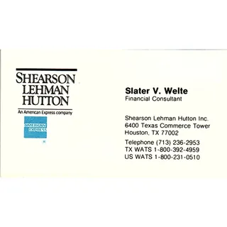 Photo of Slater V Welte Shearson Lehman Hutton Halston Vintage Business Card SC9-B7