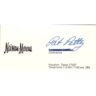 Photo of Neiman Marcus Pat Petty Cosmetics Houston Texas Vintage Business Card SB4-B8 