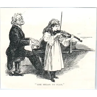 Photo of Girl Playing Violin - She Began to Play 1897 Victorian Engraving AE9-TS12