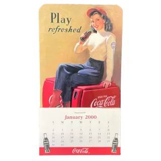 Photo of Coca Cola 2000 Calendar Mini Magnetic Magnet 12 Month 'Play Refreshed' Girl Coke