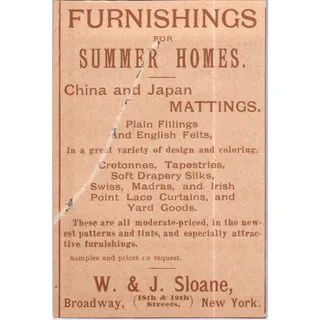 Photo of Summer Home Furnishings W & J Sloane New York c1890 Victorian Ad AE8-CH5
