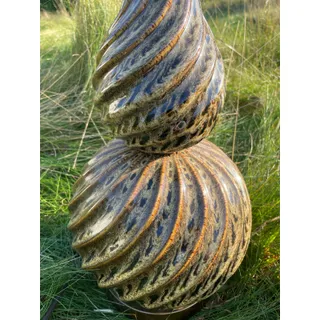 Photo of Tall Oversized MCM Style Brass Tone Tan/Brown Swirl Table Lamp