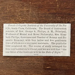 Photo of Female Collegiate Institute of the Pacific Santa Clara 1861 Original AD8-P21