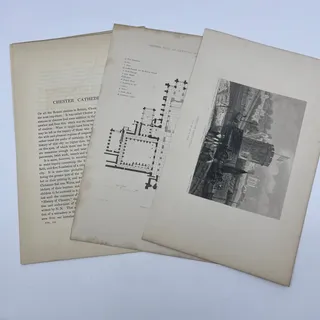 Photo of 1842 Original Art Engraving Chester Cathedral, Floor Plan and Bio L4-2