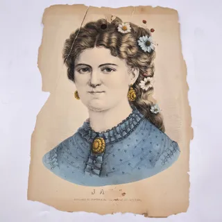 Photo of 1860s Currier & Ives Tinted Engraving Print JANE 10x14” FL1