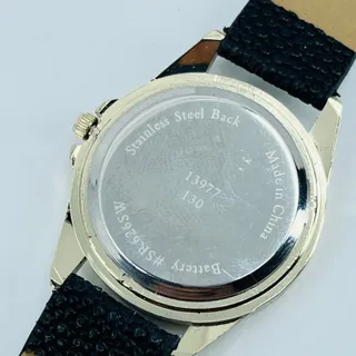 Photo of Vintage Gold Tone Rhinestone Quartz Watch Leather Band SA9