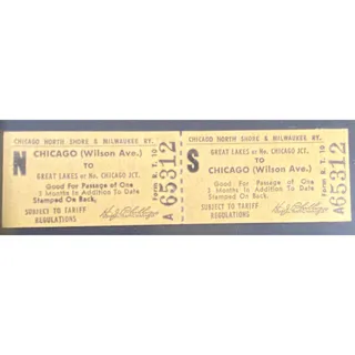 Photo of Chicago and North Shore & Milwaukee RY Ticket Great Lakes to Wilson Ave. #65312