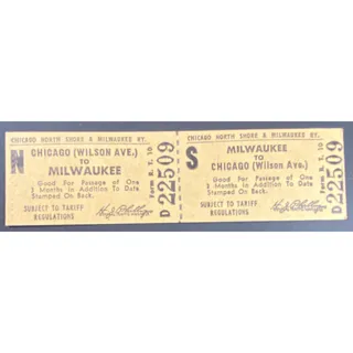 Photo of Chicago and North Shore & Milwaukee RY Ticket to Wilson Ave. #22509