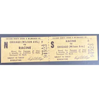 Photo of Chicago and North Shore & Milwaukee RY Ticket Racine to Wilson Ave. #94923