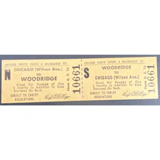 Photo of Chicago and North Shore & Milwaukee RY Ticket Woodbridge to Wilson Ave. #10661