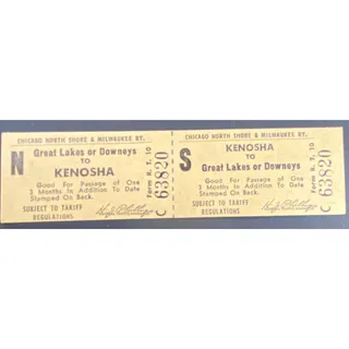 Photo of Chicago and North Shore & Milwaukee RY Ticket Kenosha to Great Lakes #63820