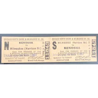 Photo of Chicago and North Shore & Milwaukee RY Ticket Harrison St. to Kenosha #11843
