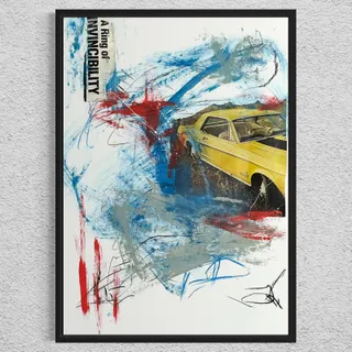 Photo of Original Abstract Art Painting 18x24 “A Ring of Invincibility 68 Yellow Mustang"