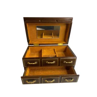 Photo of Vintage Refreshed Wood Goldtone Musical Jewelry Box Mirror