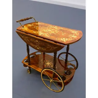 Photo of 1960s Hollywood Regency Italy Marquetry Dessert Bar Cart Wooden Inlay