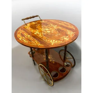 Photo of 1960s Hollywood Regency Italy Marquetry Dessert Bar Cart Wooden Inlay