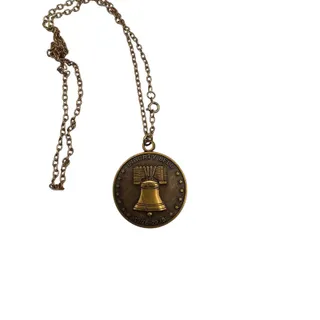 Photo of Da Vinci Bicentennial 1976 Liberty Bell Eagle Gold Tone Rope Pendant Necklace