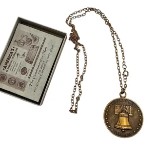 Photo of Da Vinci Bicentennial 1976 Liberty Bell Eagle Gold Tone Rope Pendant Necklace