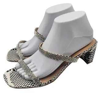 Photo of Olivia Miller Womens Sz 9 Strappy Rhinestone Heels Square Toe Animal Print