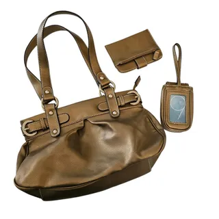 Photo of Nine West Womens Gold Bronze Leather Shoulder Bag Purse Wallet Set