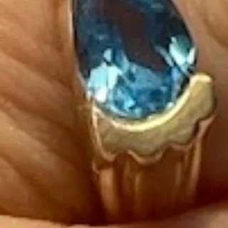 Photo of Stunning 14 KT Yellow Gold Ring with Pear Shaped Blue Topaz and Diamond , Size 6