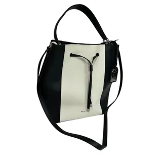 Photo of Lauren Ralph Lauren Color Block Leather Bucket Bag Black Cream
