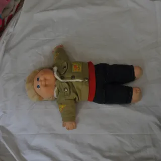 Photo of Rare Vtg 1989 Cabbage Patch Kid Spiked Blonde Hair Blue Eyes w/ Boy Scout Jacket