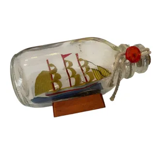 Photo of Vintage Ship In the Bottle Small Nautical Model of Tall Sail Ship 