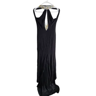 Photo of Vintage 1990s Sz 8 Formal Maxi Dress Black Beaded Front w/ Train Low Back