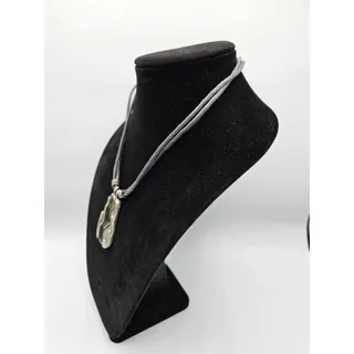 Photo of Vintage 1970s Rolled Leather Pendant Necklace Enamel Inlay Rhinestone Boho