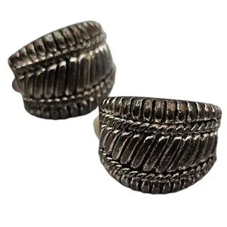 Photo of Vintage Silver Tone Clip O Earrings Clamshell Detailed Intricate Metal