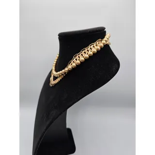 Photo of Vintage 1990s Brushed Gold Tone Multi Strand Chain Necklace Beaded