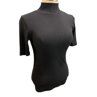 Photo of XS Loft Womens Black Ribbed Mock Neck Pullover Shirt Short Sleeve