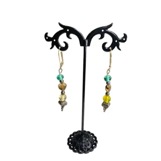 Photo of Goldtone Leverback Pierced Earrings 2.25" Beaded Drop Multicolor