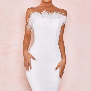 Photo of  White Body Con Dress with Feathers 