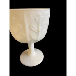 Photo of Vintage FTD Milkglass Planter Goblet Embossed Oak 6.5"h