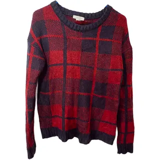 Photo of Delia's Red/Navy Plaid Tartan Buffalo Check Soft Crewneck Sweater Women's Medium
