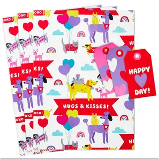 Photo of Hallmark 5-Pack Recyclable Gift Wrap Sheets Tags Dog-Themed Hugs & Kisses New