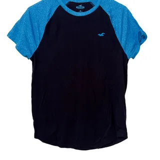Photo of Hollister Must Have Color Block Black/Blue Raglan T-Shirt Men's Size XS
