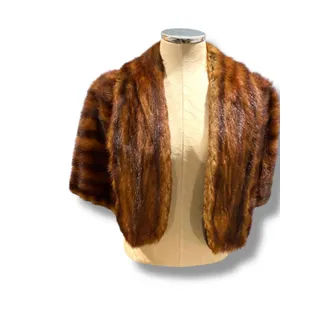 Photo of Vintage Brown Mink Fur Cape Shawl Bolero Stole Wrap Let-Out Striped Midcentury