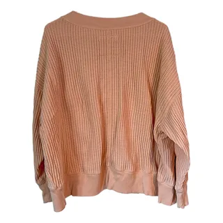 Photo of AE American Eagle AE Big Hug V-Neck Waffle Sweater/Sweatshirt Pink Oversized XS