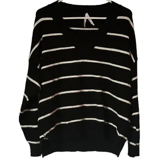 Photo of Dreamers by Debut Oversized V-Neck Striped Sweater Black/White Women's Small