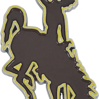 Photo of University of Wyoming Cowboys Premium Solid Metal Raised Auto Emblem, Team Color, Shape Cut, Adhesive Backing